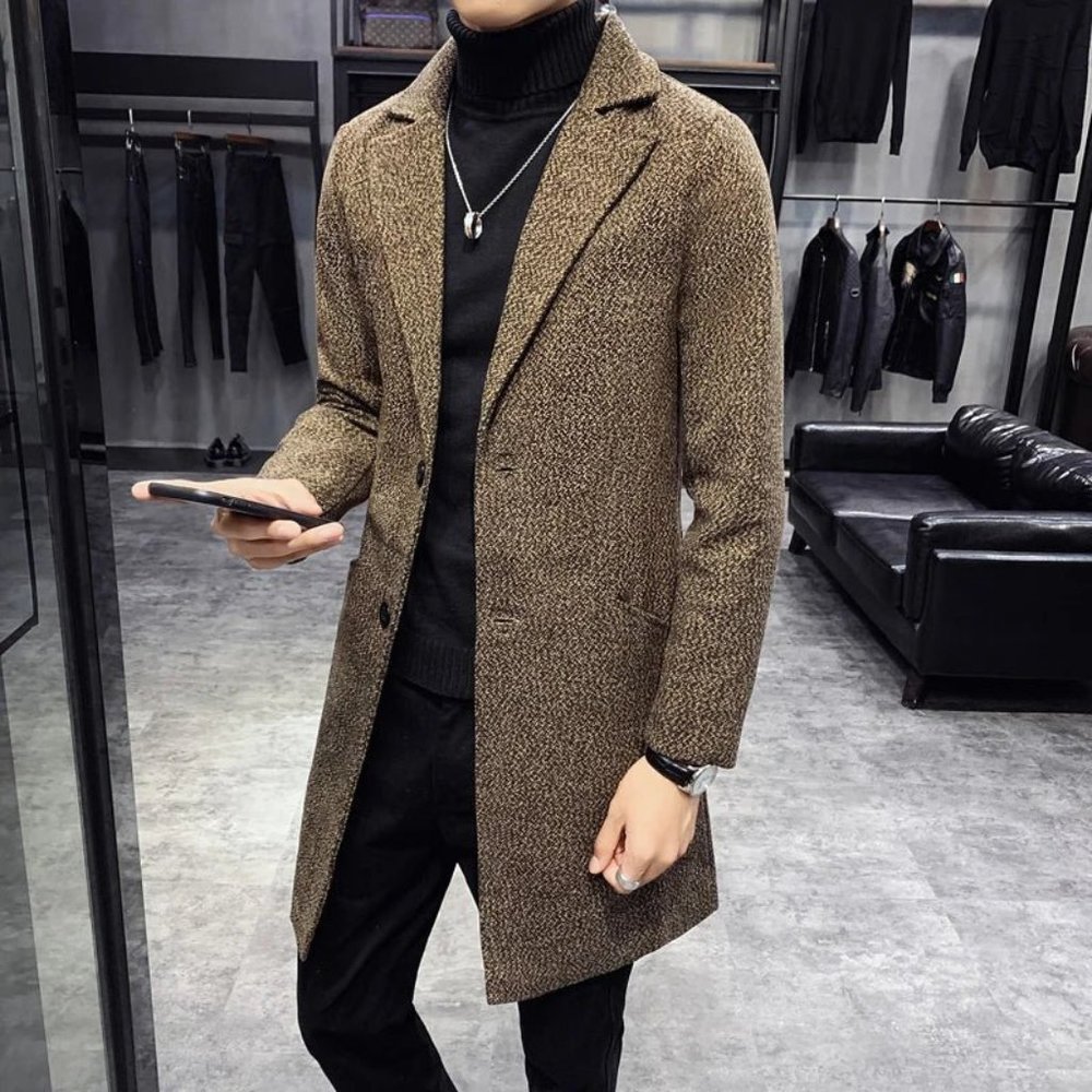 Men Winter Trench Coats Long Jackets Men Slim Fit Casual Wool Blends